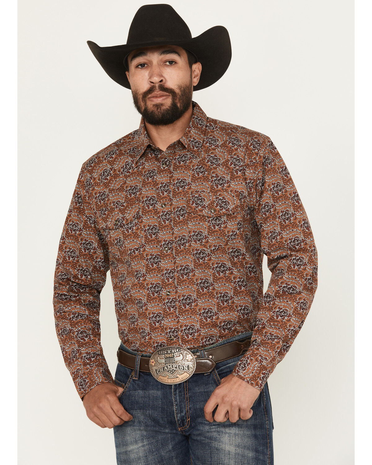 Image #1 - Gibson Trading Co Men's Rusted Still Floral Print Long Sleeve Snap Western Shirt, Rust Copper, hi-res