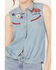 Ariat Women's Liberty Embroidered Button Down Sleeveless Top, Blue, hi-res