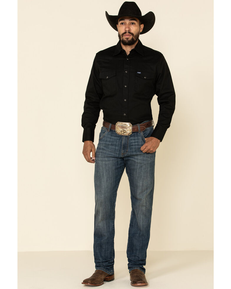 Wrangler Men's Solid Advanced Comfort Long Sleeve Work Shirt, Black, hi-res
