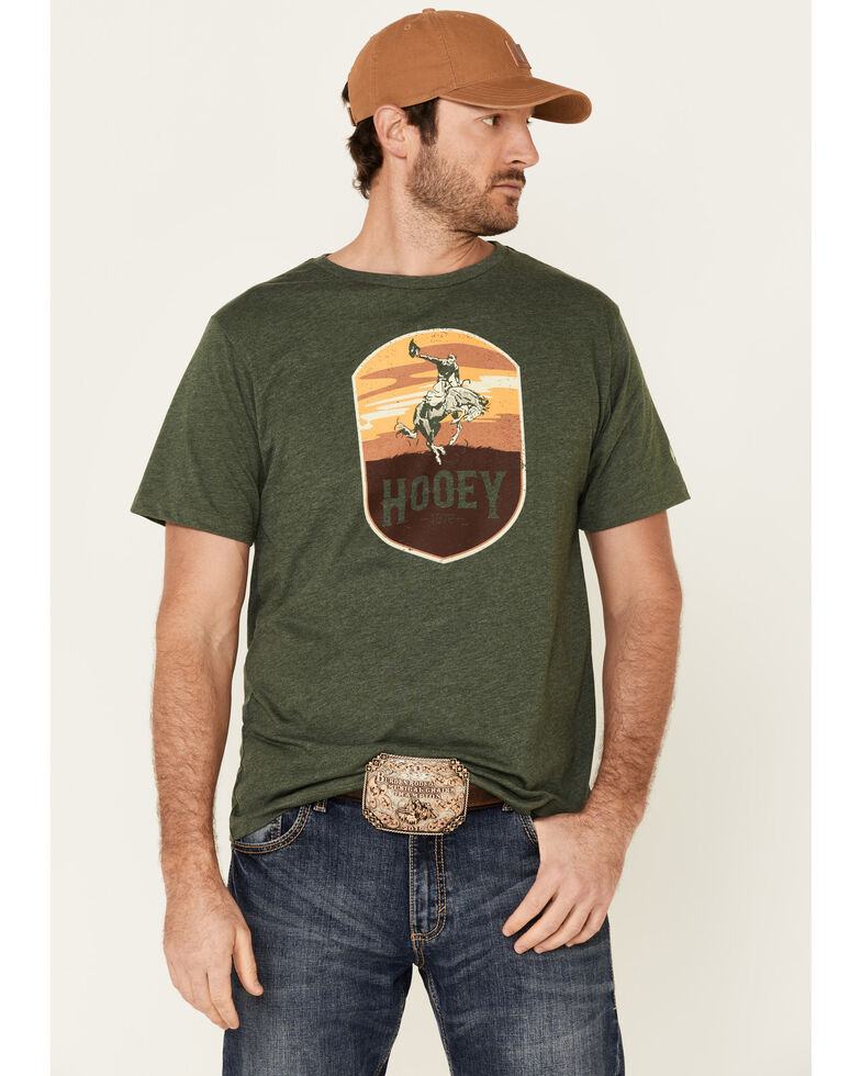 HOOey Men's Olive Cheyenne Logo Short Sleeve T-Shirt , Green, hi-res