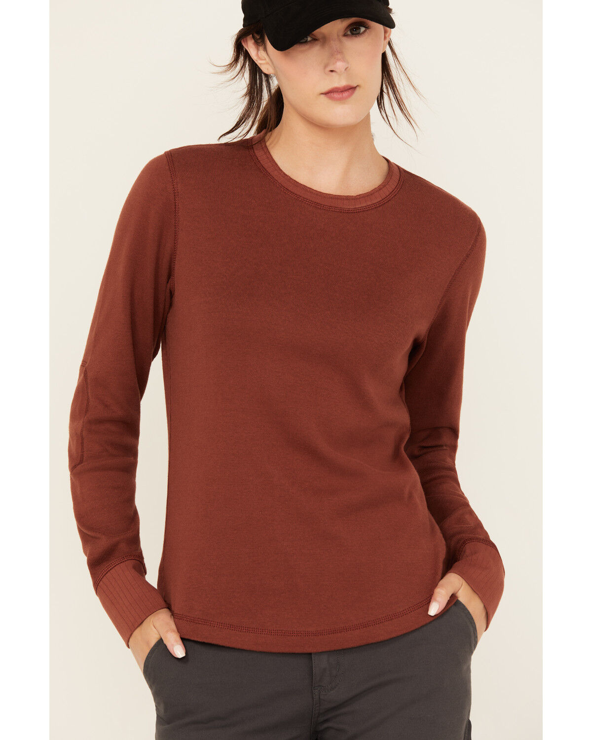 Image #3 - Lucky Brand Workwear Women's Ribbed Trim Long Sleeve Shirt, Brandy Brown, hi-res
