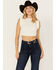 Image #1 - Shyanne Women's Ruffle Sleeve Ribbed Cropped Top , Cream, hi-res