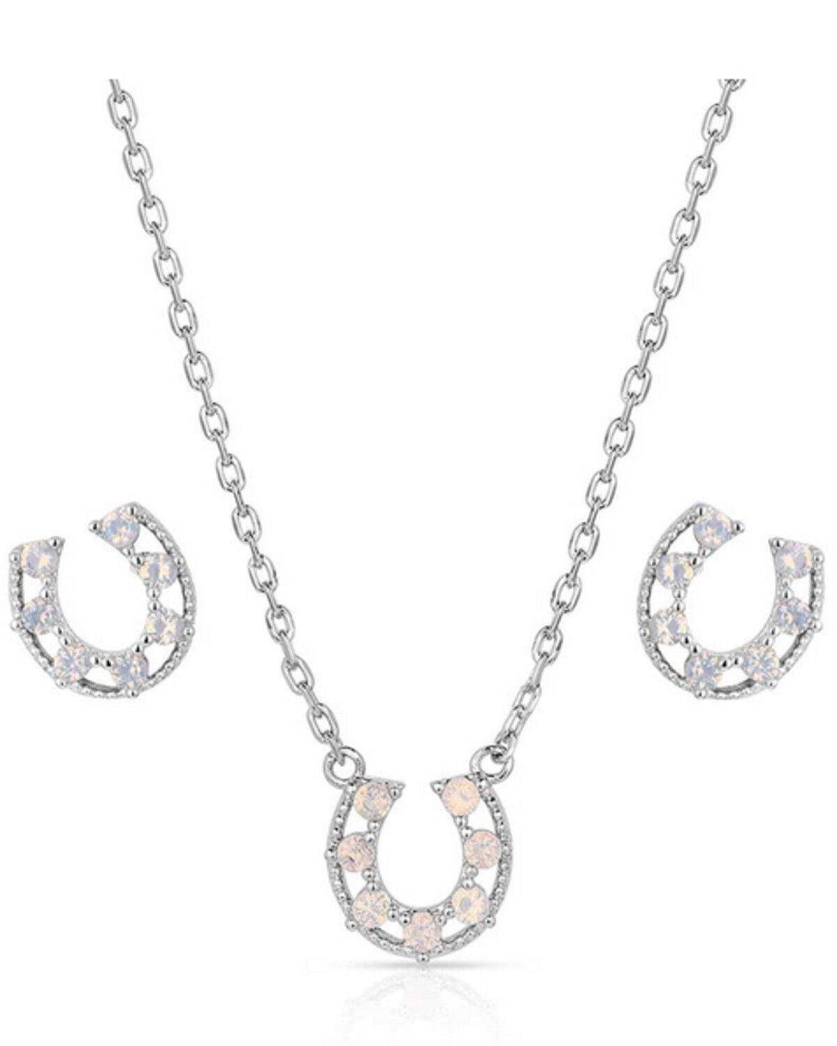 Image #1 - Montana Silversmiths Women's Delicate Glamour Horseshoe Jewelry Set - 2 Piece, Silver, hi-res