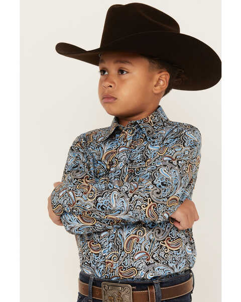 Image #2 - Cody James Boys' Paisley Print Long Sleeve Snap Western Shirt, Light Blue, hi-res