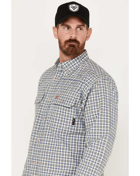 Image #2 - Ariat Men's FR Plaid Print Featherlight Long Sleeve Button Down Work Shirt, Blue, hi-res