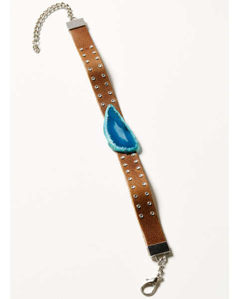 Image #1 - Shyanne Women's Brown Monument Valley Blue Agate Leather Choker Necklace, Brown, hi-res