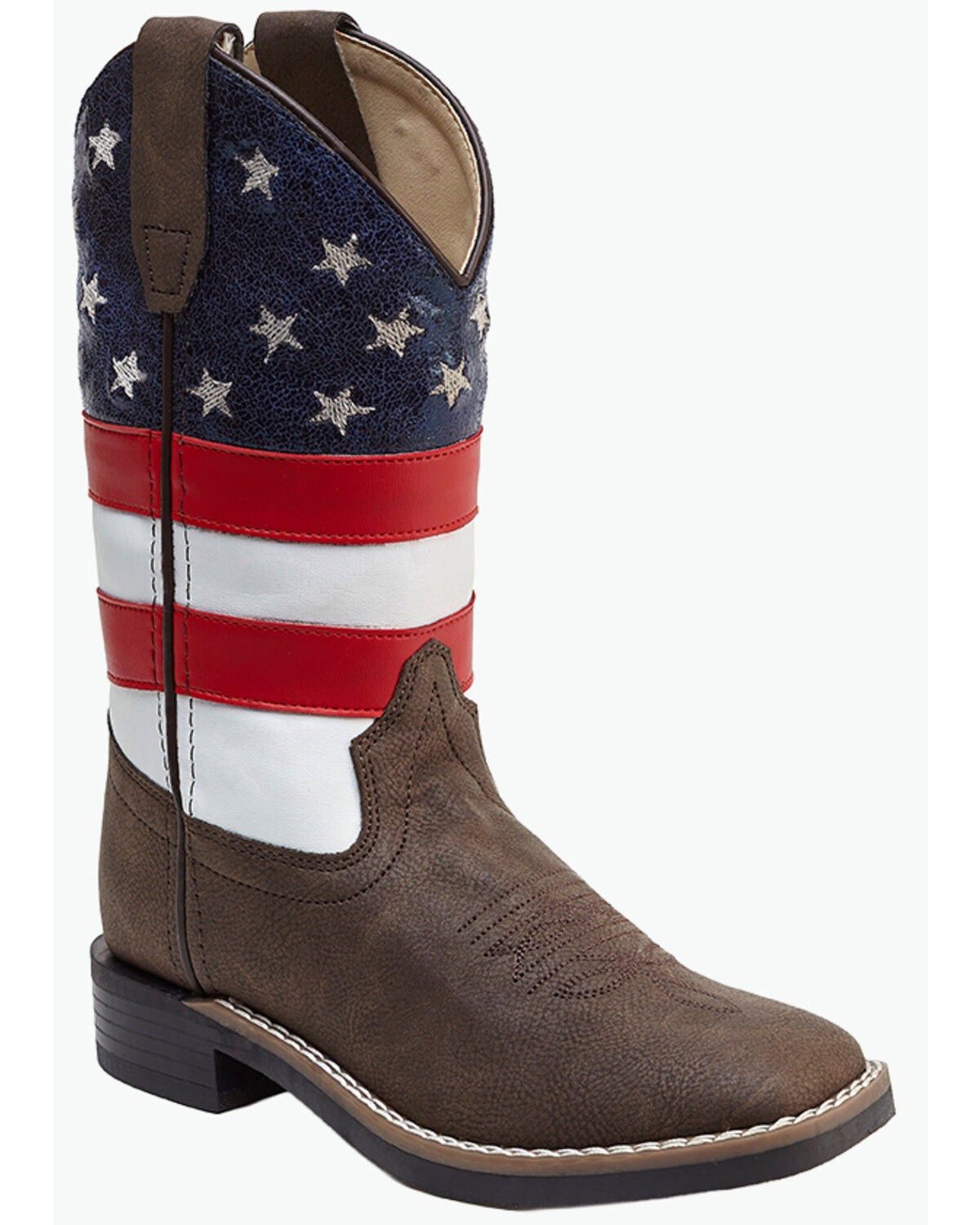 Image #1 - Old West Little Boys' Americana Western Boots - Broad Square Toe, Red/white/blue, hi-res