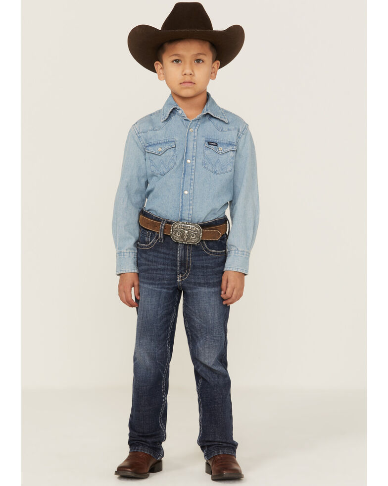Cody James Boys' Clive Wash Slim Boot Stretch Jeans, Blue, hi-res