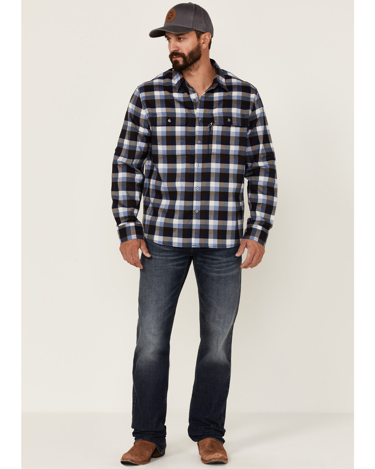 Image #2 - Flag & Anthem Men's Multi Manhasset Performance Plaid Long Sleeve Button-Down Western Flannel Shirt, Cream, hi-res