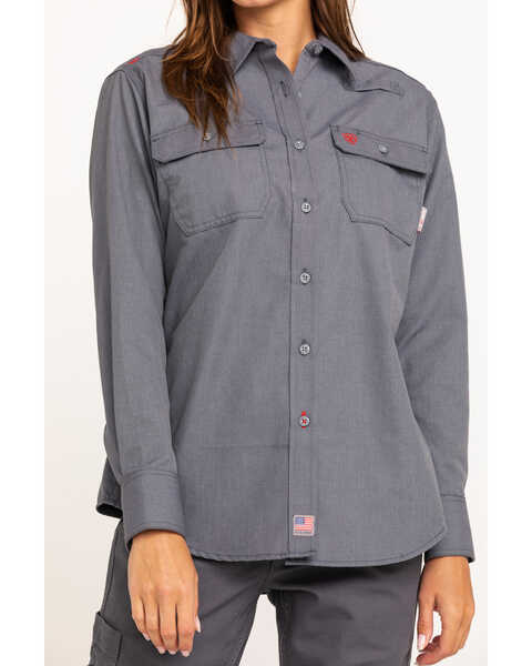 Image #4 - Ariat Women's FR Featherlight Long Sleeve Work Shirt, Grey, hi-res
