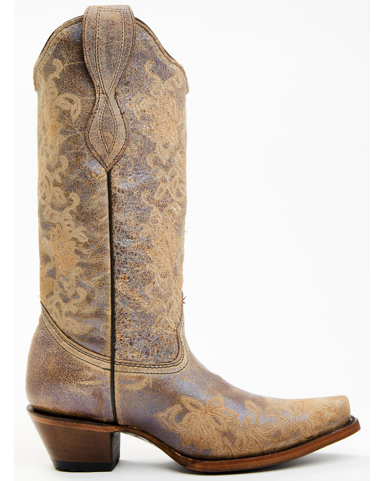 Circle G Women's Brown Floral Embroidery Western Boots - Snip Toe, Brown, hi-res