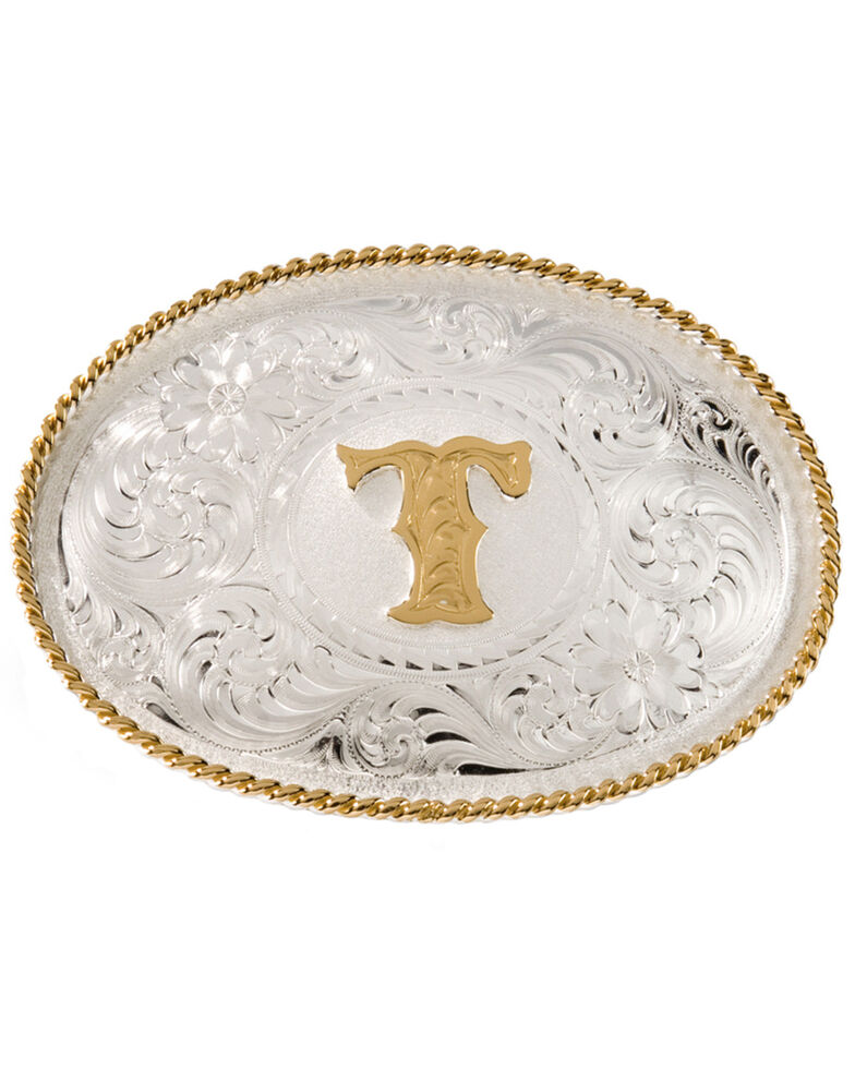 Montana Silversmiths Initial "T" Buckle, Silver, hi-res