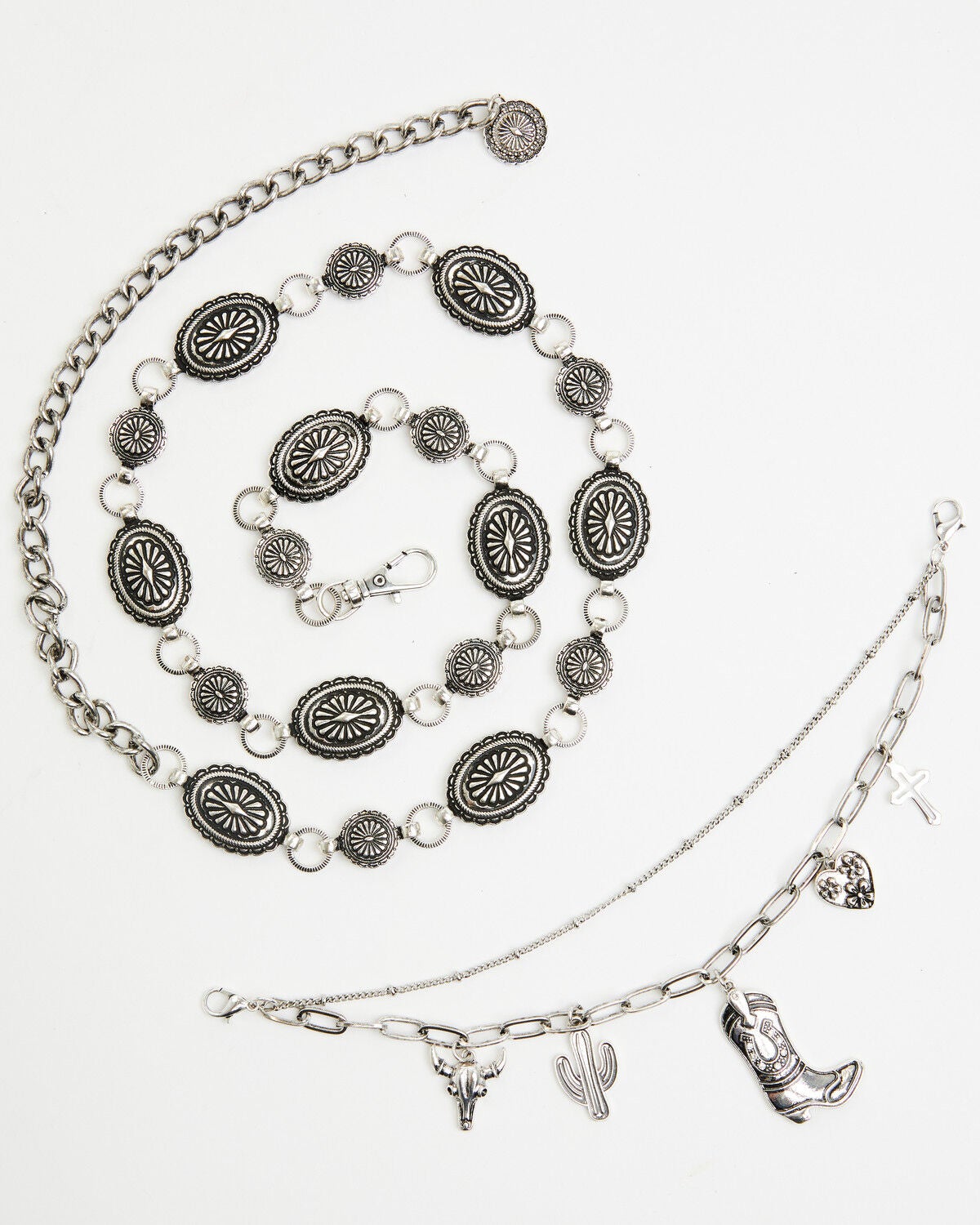 Image #1 - Shyanne Women's Layered Charm Concho Chain Belt, Silver, hi-res