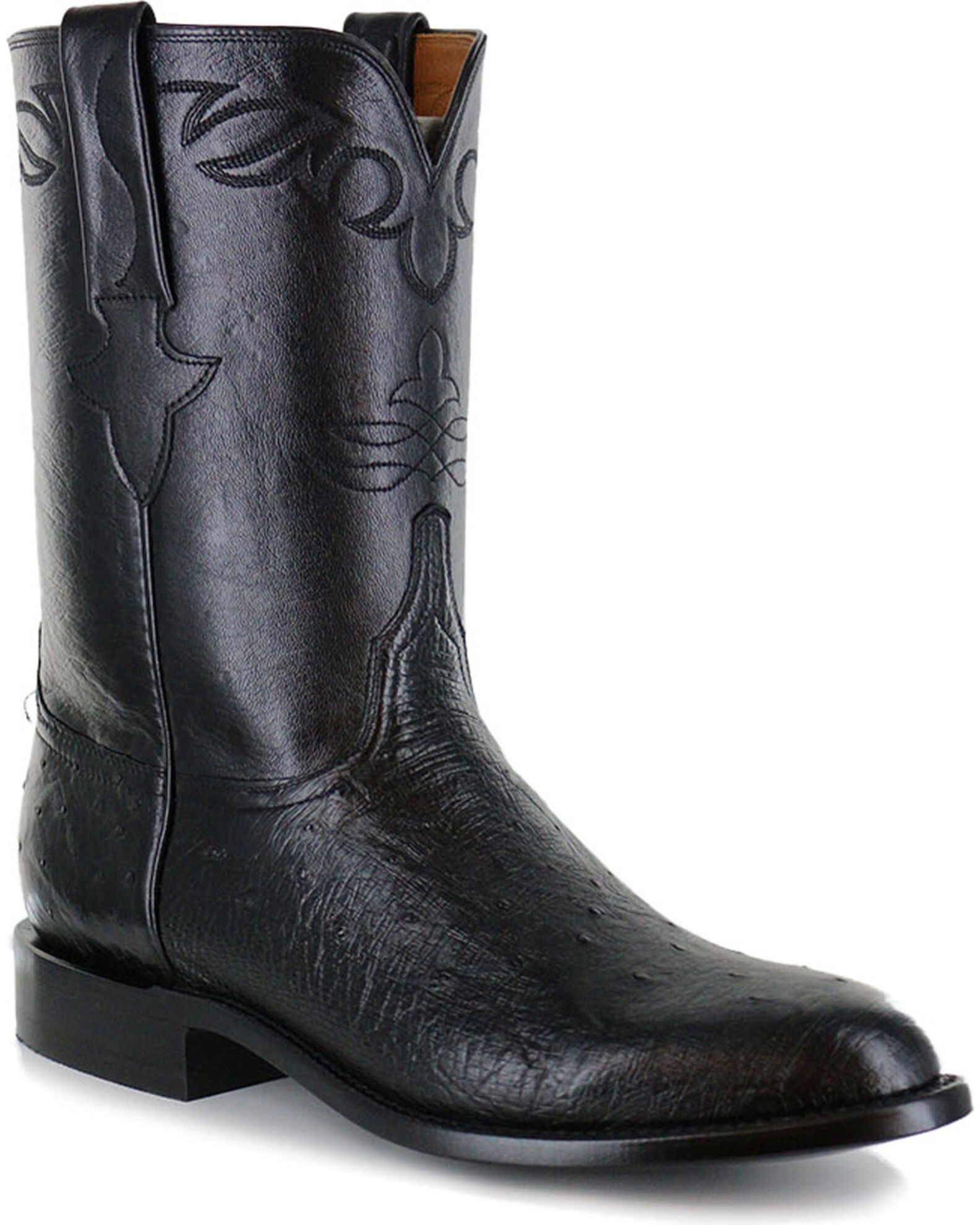 Lucchese Men s Handmade Ward Smooth Ostrich Roper Boots Round Toe Sheplers