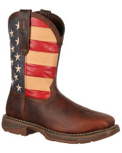 Image #2 - Durango Rebel Men's American Flag Western Boots - Steel Toe, Brown, hi-res