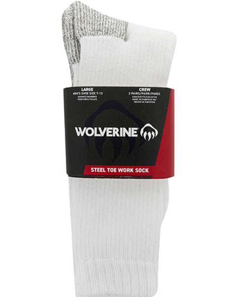 Image #2 - Wolverine Men's Steel Toe Crew Socks - 2 Pack, White, hi-res