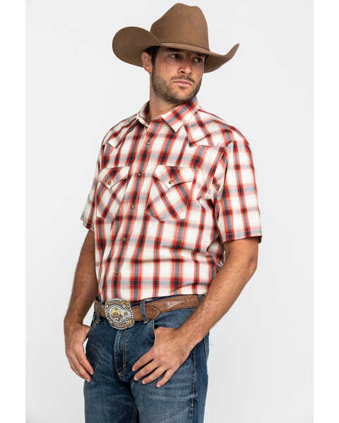 Image #3 - Pendleton Men's Frontier Plaid Print Short Sleeve Snap Western Shirt , Red, hi-res