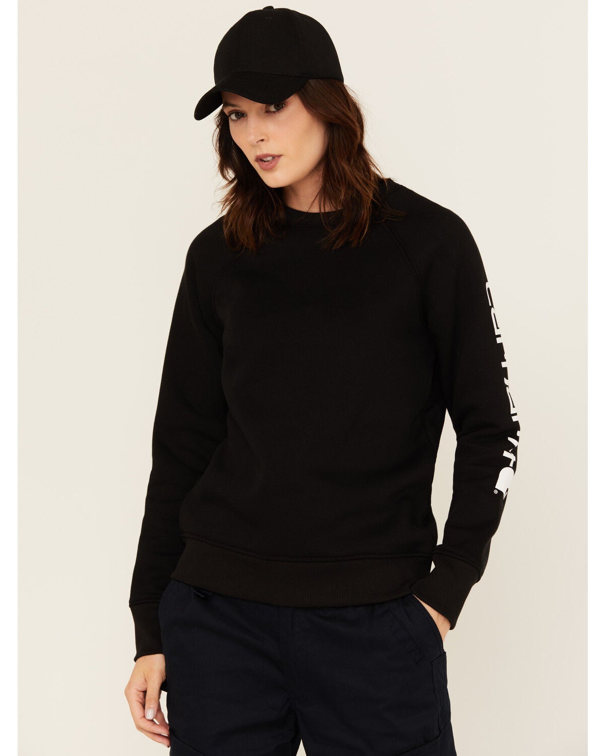 Carhartt Women's Relaxed Fit Midweight Graphic Crewneck Sweatshirt, Black, hi-res