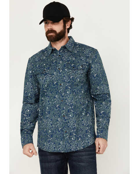 Image #1 - Cody James Men's FR Printed Lightweight Long Sleeve Snap Western Work Shirt, Navy, hi-res
