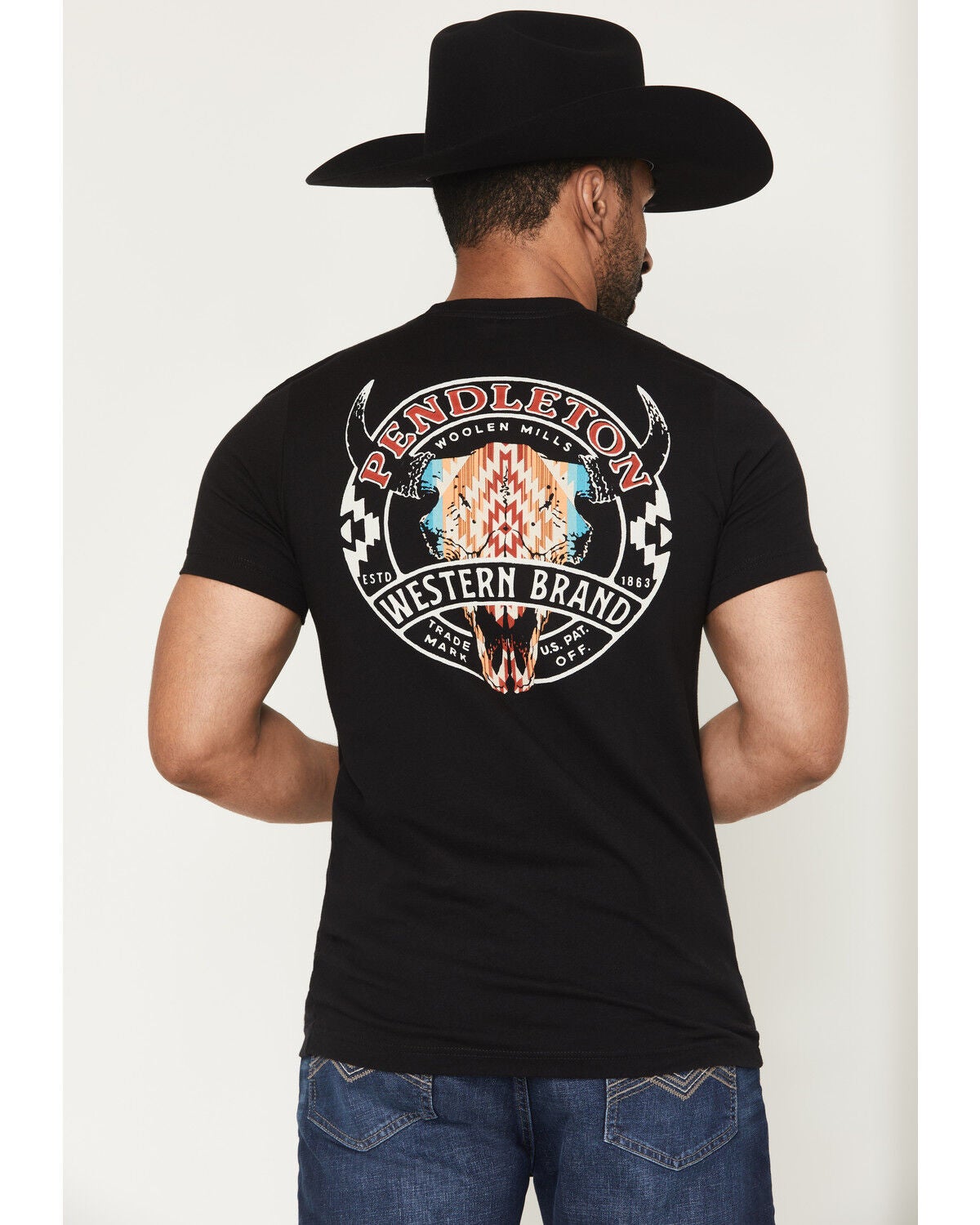 Pendleton Men's Western Brand Logo Short Sleeve Graphic T-Shirt, Black, hi-res
