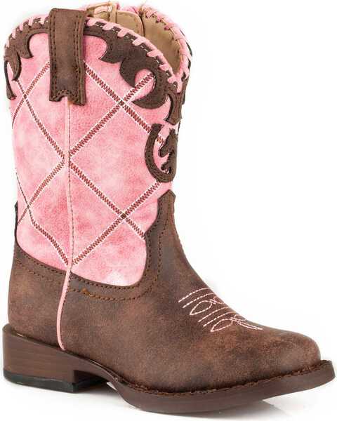 Roper Toddler Girls' Diamond Stitched Boots - Square Toe , Pink, hi-res