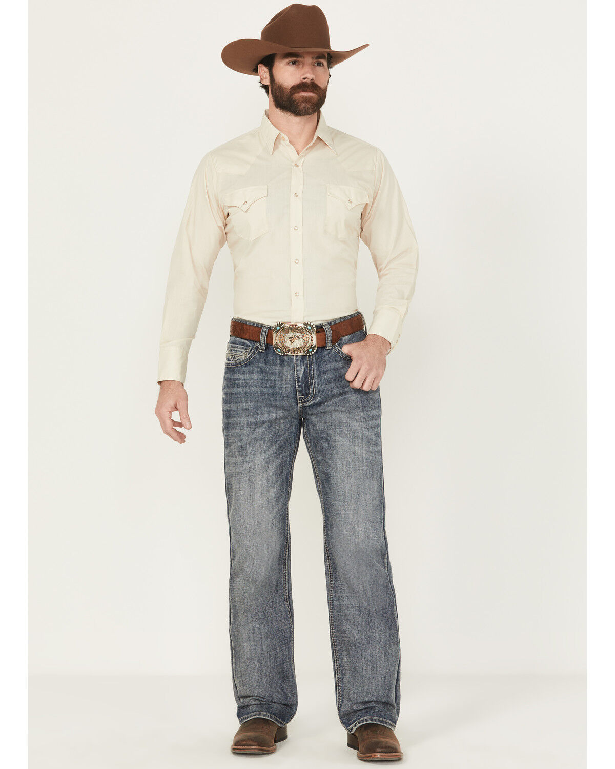 Image #1 - Rock & Roll Denim Men's Double Barrel Medium Wash Straight Denim Jeans, Medium Wash, hi-res