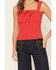 Image #3 - Miss Me Women's Solid Ruffle Tank Top, Red, hi-res