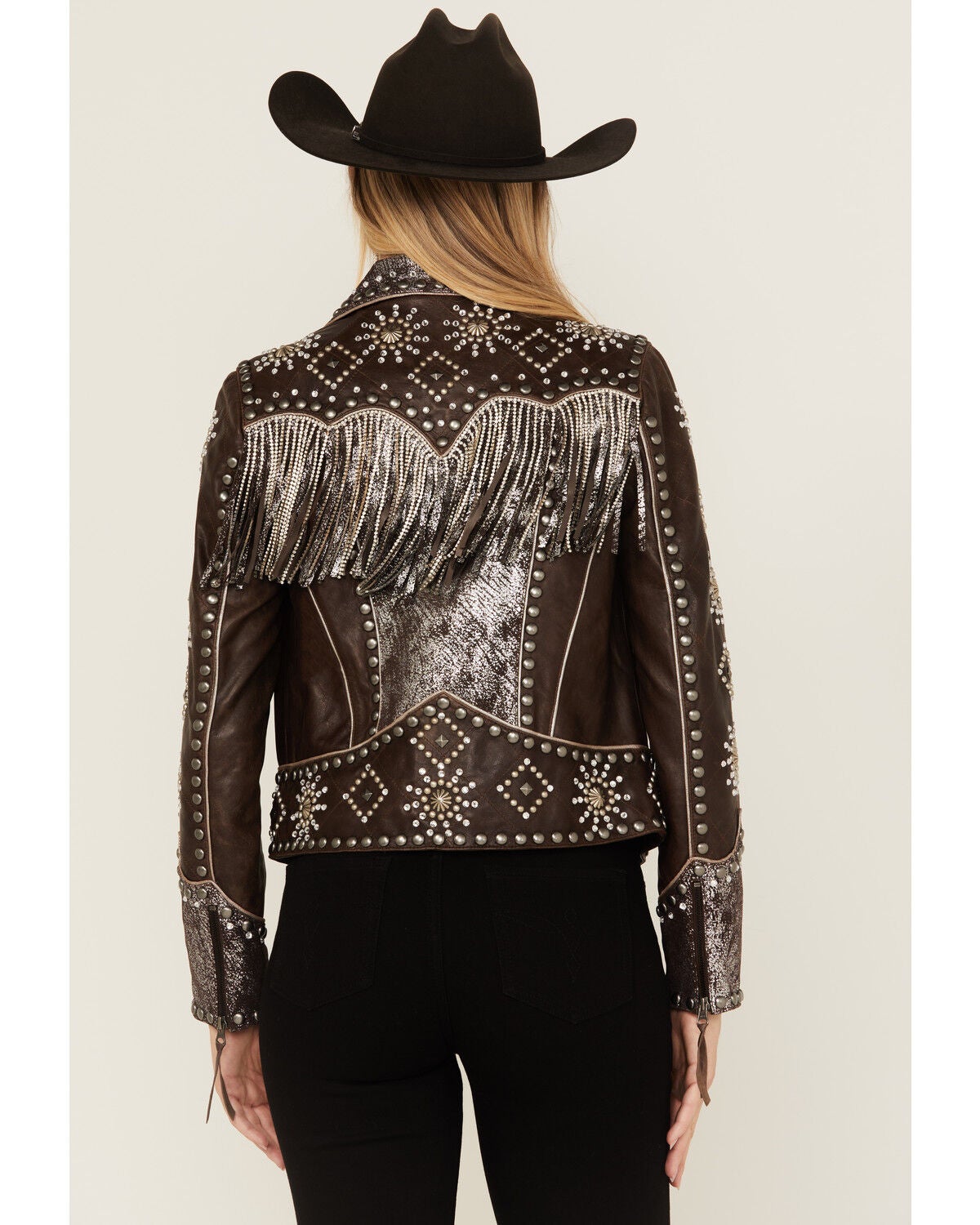 Image #4 - Double D Ranch Women's Embellished Fringe Leather Jacket, Brown, hi-res