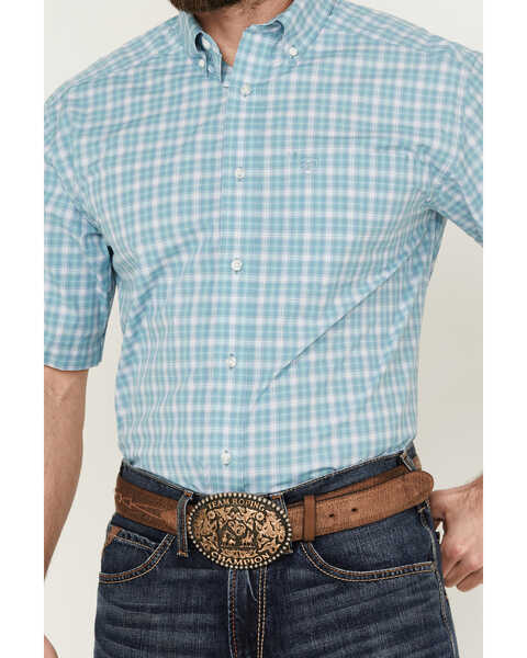 Image #3 - Ariat Men's Erin Plaid Print Short Sleeve Button-Down Performance Western Shirt  - Tall , Blue, hi-res