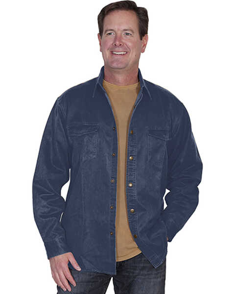Image #1 - Scully Men's Moleskin Long Sleeve Snap Overshirt, Blue, hi-res