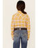 RANK 45 Girls' Southwestern Plaid Print Long Sleeve Snap Western Shirt , Yellow, hi-res