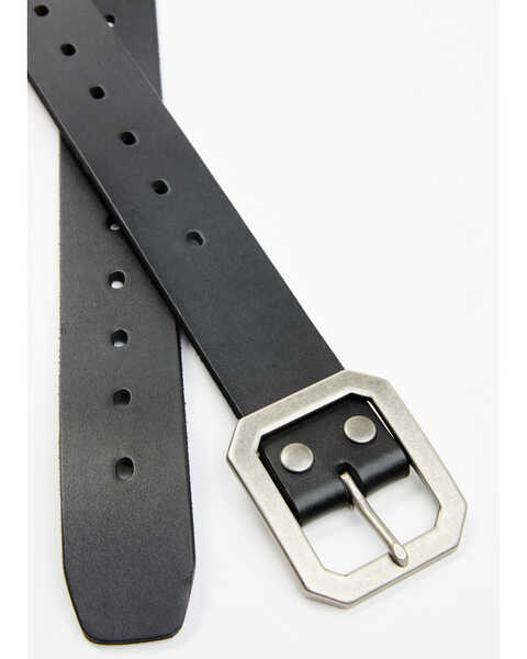 Image #2 - Brothers and Sons Men's Coleman Perforated Smooth Leather Basic Belt , Black, hi-res