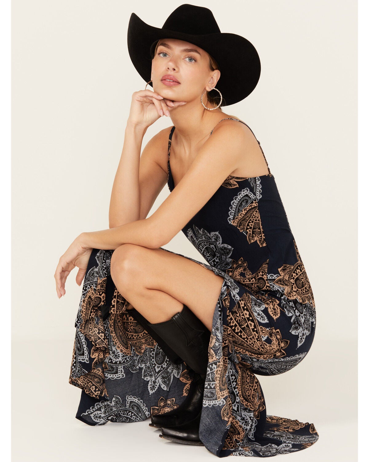Shyanne Women's Printed Ruffle Flounce Maxi Dress, Indigo, hi-res
