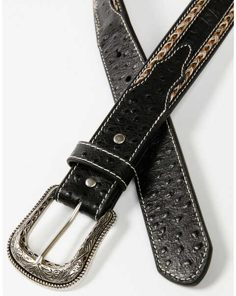 Image #2 - Cody James Men's Horsehair with Floral Tooled Inlay Belt, Black, hi-res