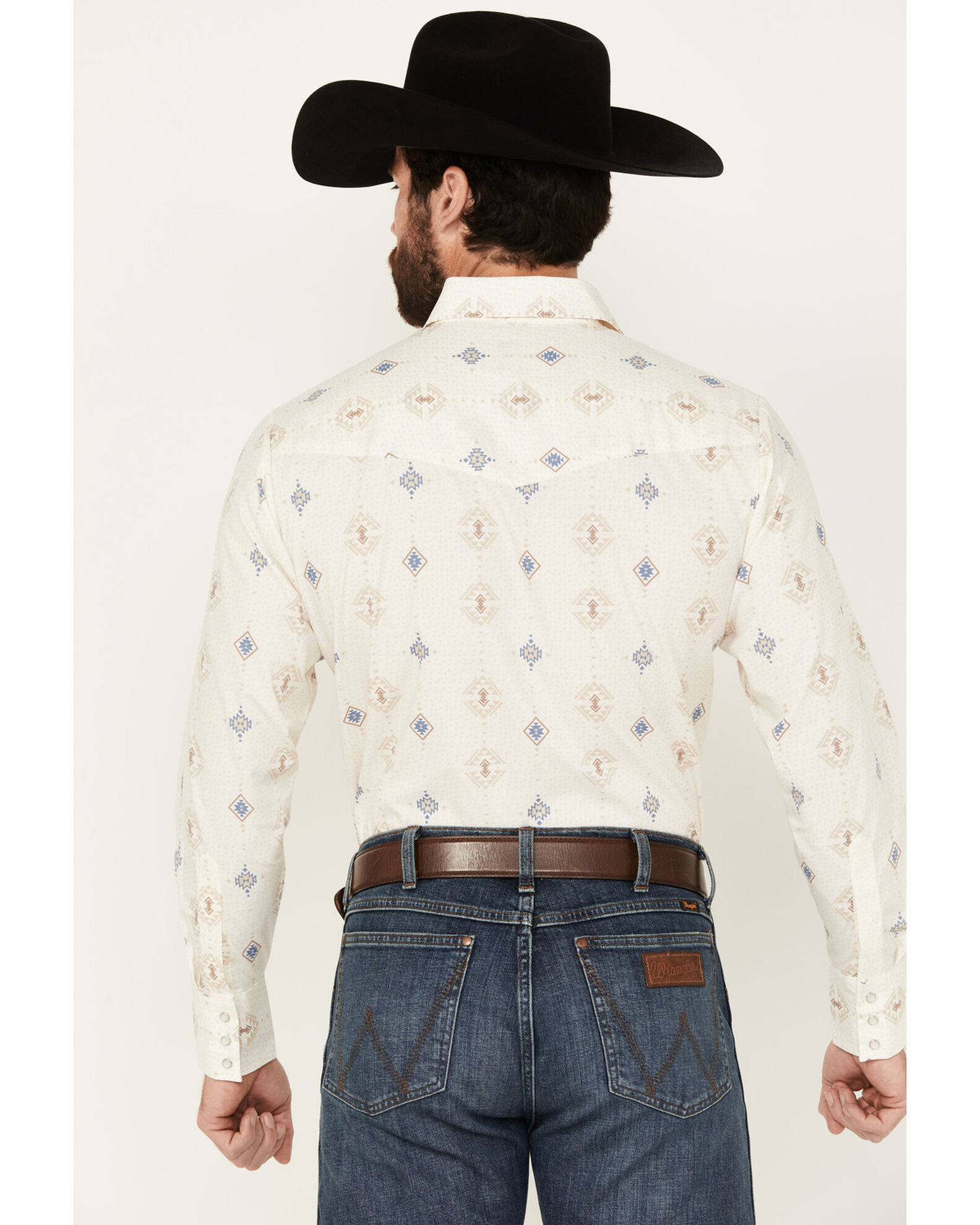 Image #4 - Ely Walker Men's Southwestern Print Long Sleeve Pearl Snap Western Shirt, Cream, hi-res