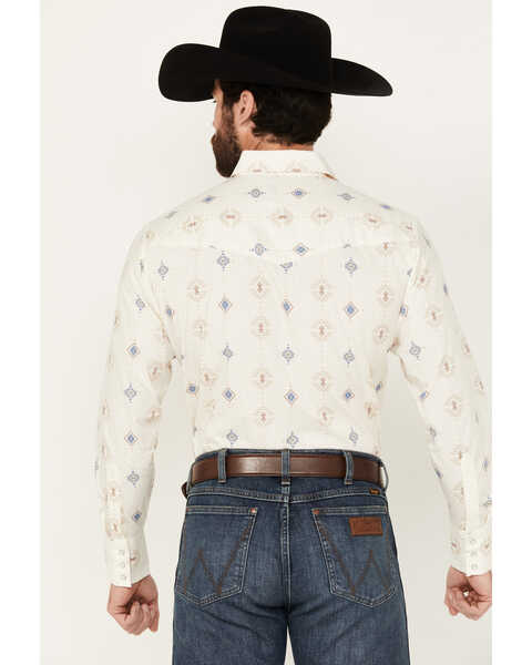Ely Walker Men's Southwestern Print Long Sleeve Pearl Snap Western Shirt, Cream, hi-res