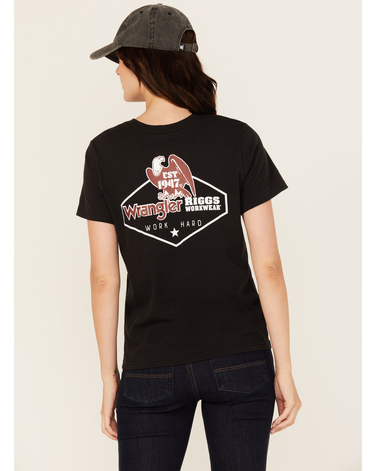Image #1 - Wrangler RIGGS Women's Boot Barn Exclusive Talons Short Sleeve Graphic Work Tee, Black, hi-res
