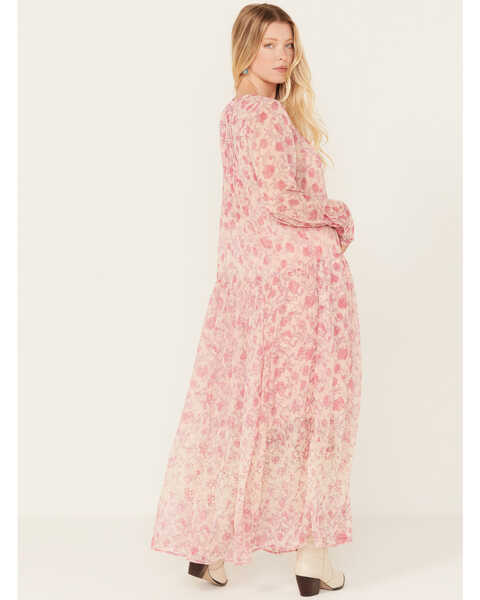 Image #4 - Free People Women's See It Through Floral Long Sleeve Maxi Dress, Pink, hi-res
