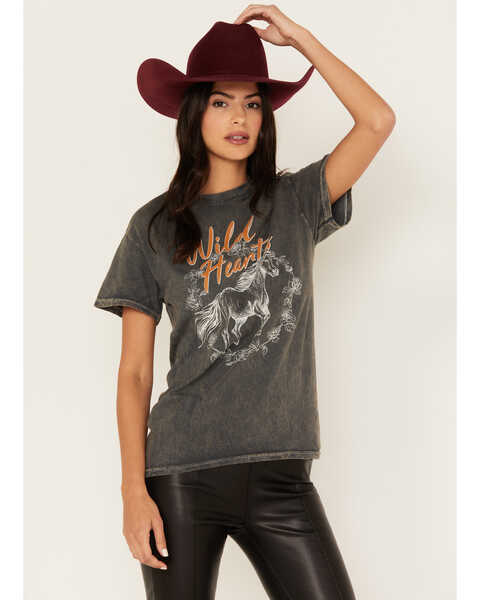 Image #1 - Youth in Revolt Women's Wild Hearts Horse Graphic Tee, Black, hi-res