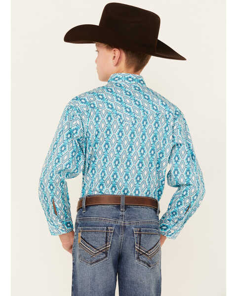 Image #4 - Rock & Roll Denim Boys' Southwestern Print Long Sleeve Pearl Snap Western Shirt, Turquoise, hi-res
