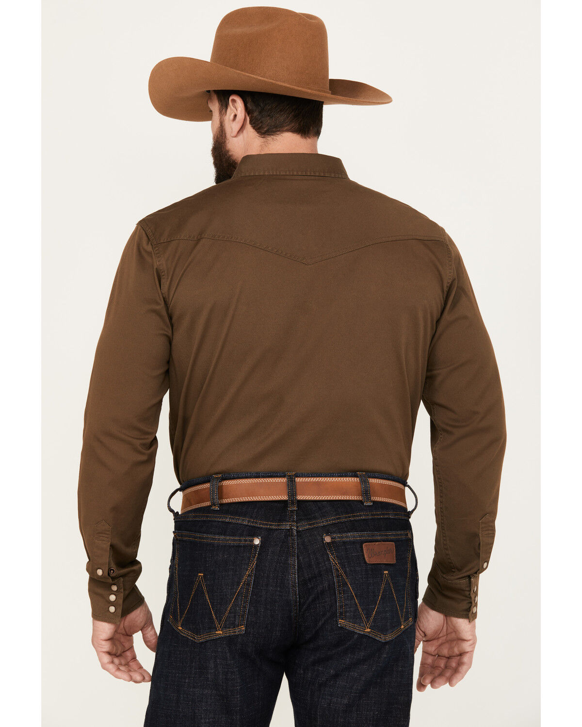 Image #4 - Blue Ranchwear Men's Solid Twill Long Sleeve Snap Stretch Western Shirt, Bark, hi-res