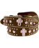 Nocona Girls' Rhinestone Studded Cross Leather Belt, Brown, hi-res