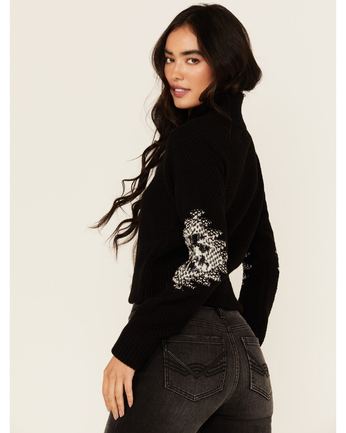 Image #5 - Idyllwind Women's Dallas Sequins Cropped Zip Front Sweater, Black, hi-res