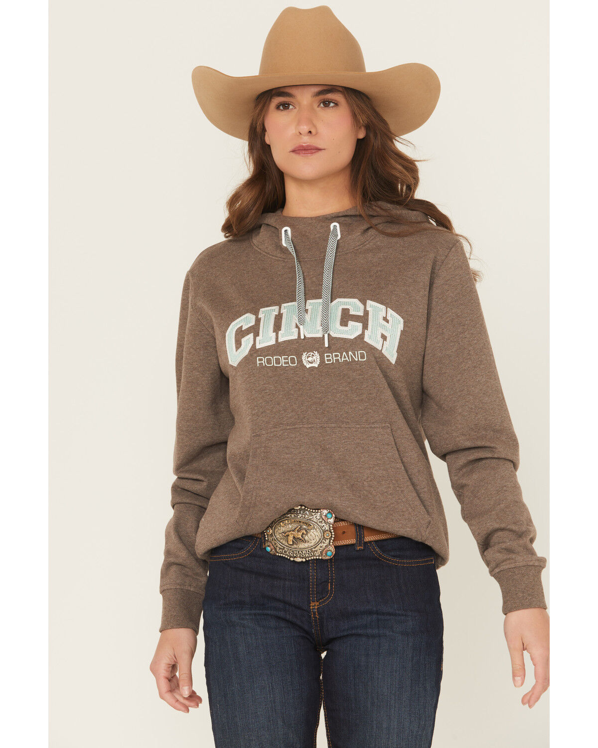 Image #1 - Cinch Women's Logo Embroidered Hoodie, Brown, hi-res