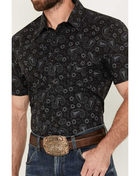 Image #3 - Rock & Roll Denim Men's V46 Paisley Print Short Sleeve Snap Western Shirt, Black, hi-res