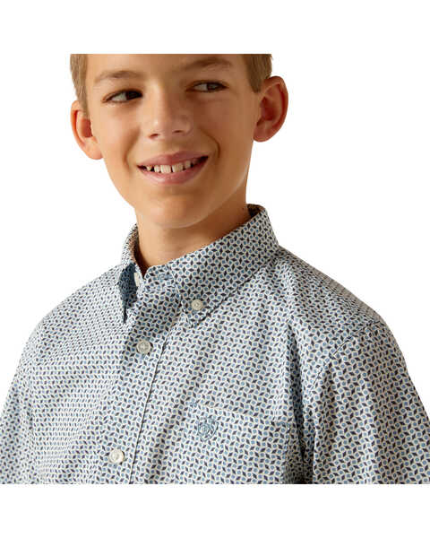 Image #2 - Ariat Boys' Geo Print Short Sleeve Button-Down Western Shirt , Blue, hi-res