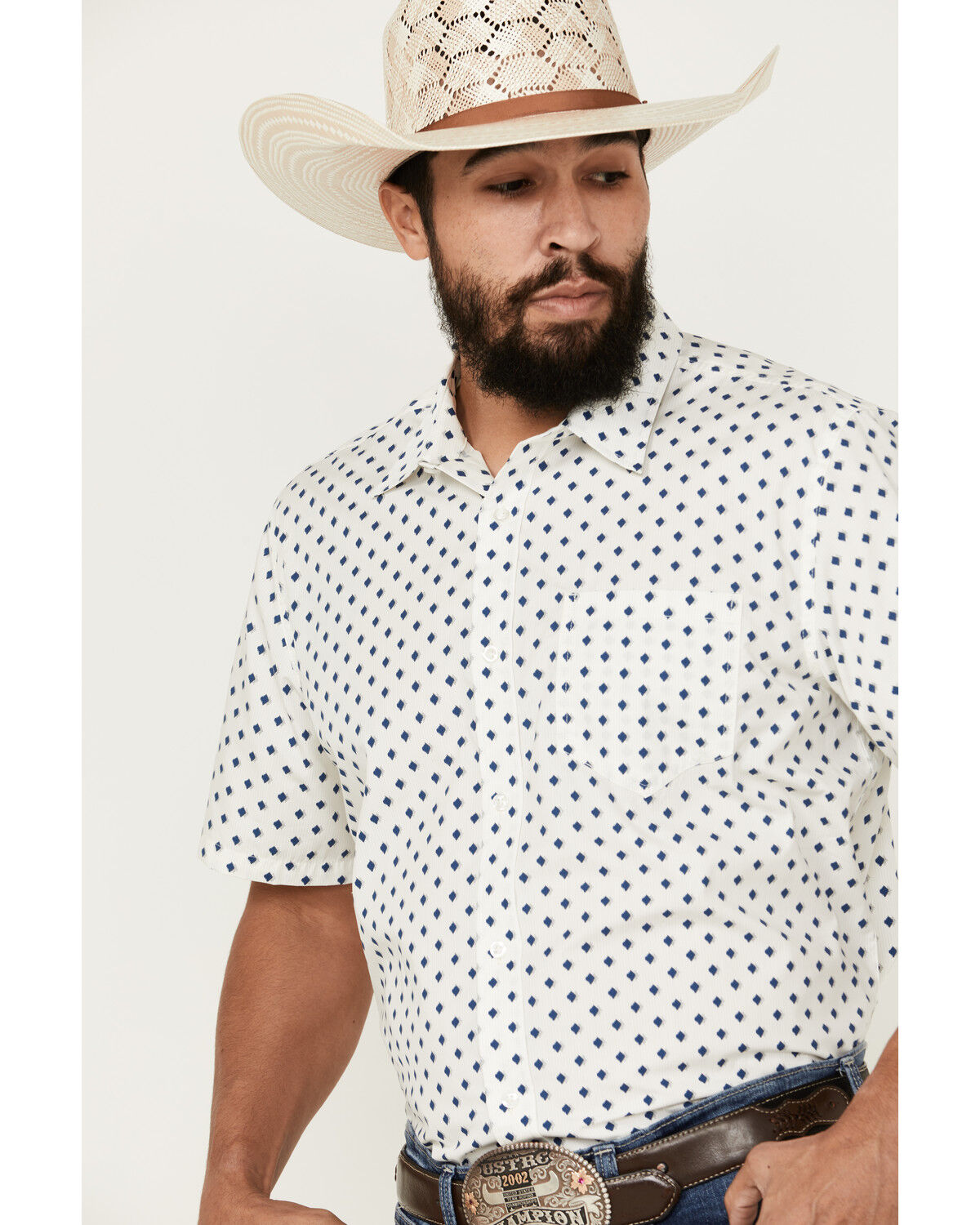 Image #2 - Gibson Trading Co Men's Reed Geo Print Short Sleeve Button-Down Western Shirt, White, hi-res