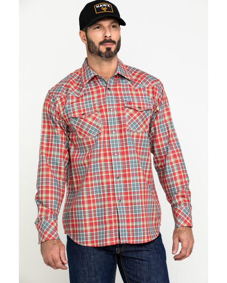 Ariat Men's FR Garrison Retro Plaid Long Sleeve Work Shirt - Big , Chilli, hi-res