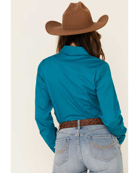 Cinch Women's Teal Solid Button Front Long Sleeve Western Shirt , Teal