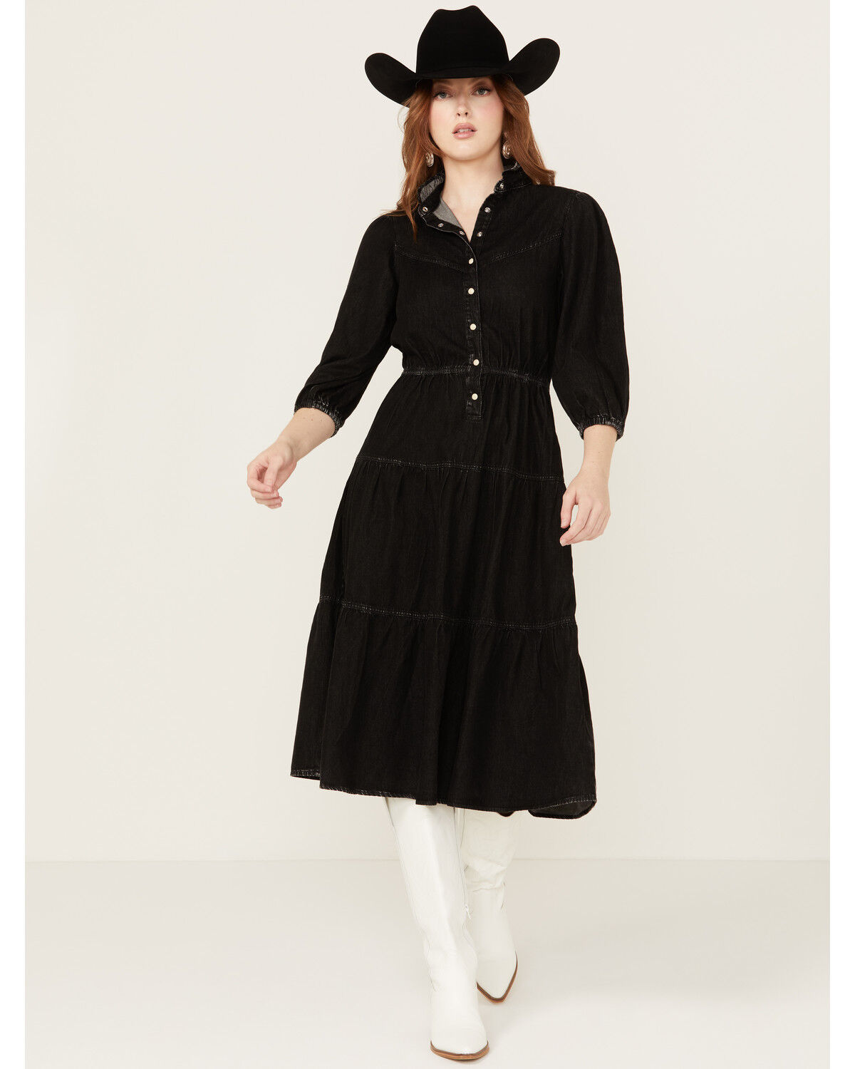 Image #2 - Driftwood Women's Long Sleeve Denim Midi Dress, Black, hi-res